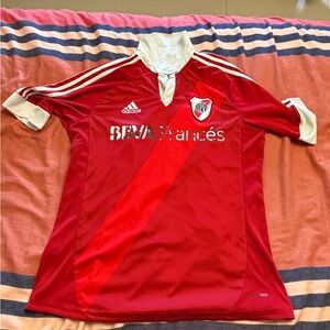 adidas Red and White River Plate MENS Soccer Jersey